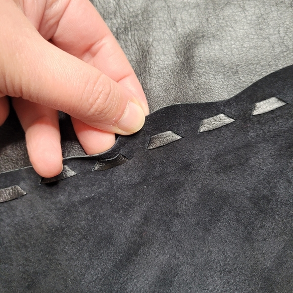 Vintage Y2K Danier black leather and suede asymmetrical midi skirt size 2 - Picture 10 of 15